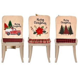 3pc Christmas chair back fabric covers farmhouse